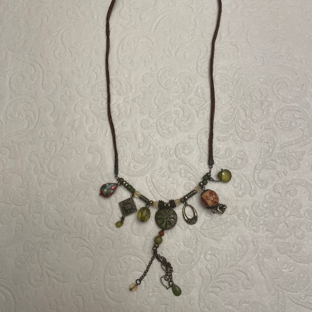 Vintage Leather Beaded Necklace